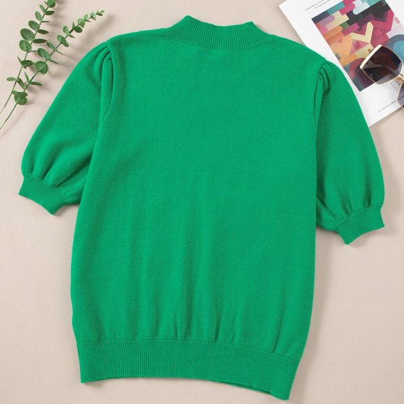 Bright Green Floral Bubble Short Sleeve Sweater - Picture 7 of 12